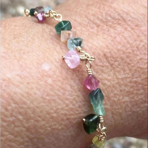 Tourmaline Bracelet,Colorful Gemstones Bracelet,October Birthstone - Picture 4 of 5